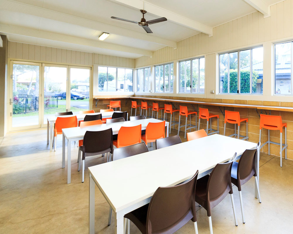 Camp kitchen dining area at the Beachfront Holiday Park, North Haven