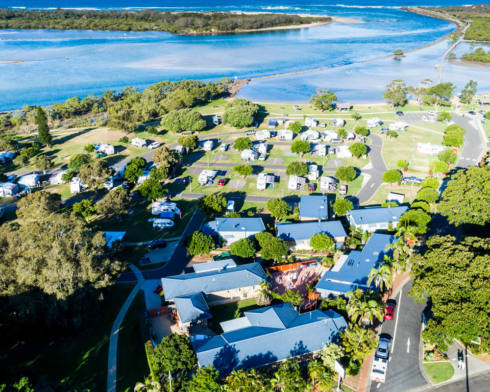 Aerial view of Urunga Heads caravan park