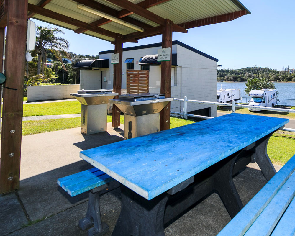 BBQ area at Shaws Bay caravan park