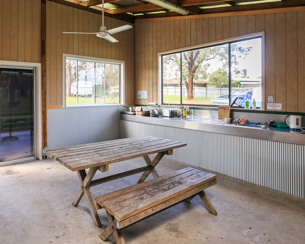 Camp kitchen and inside seating at Pambula Beach caravan park